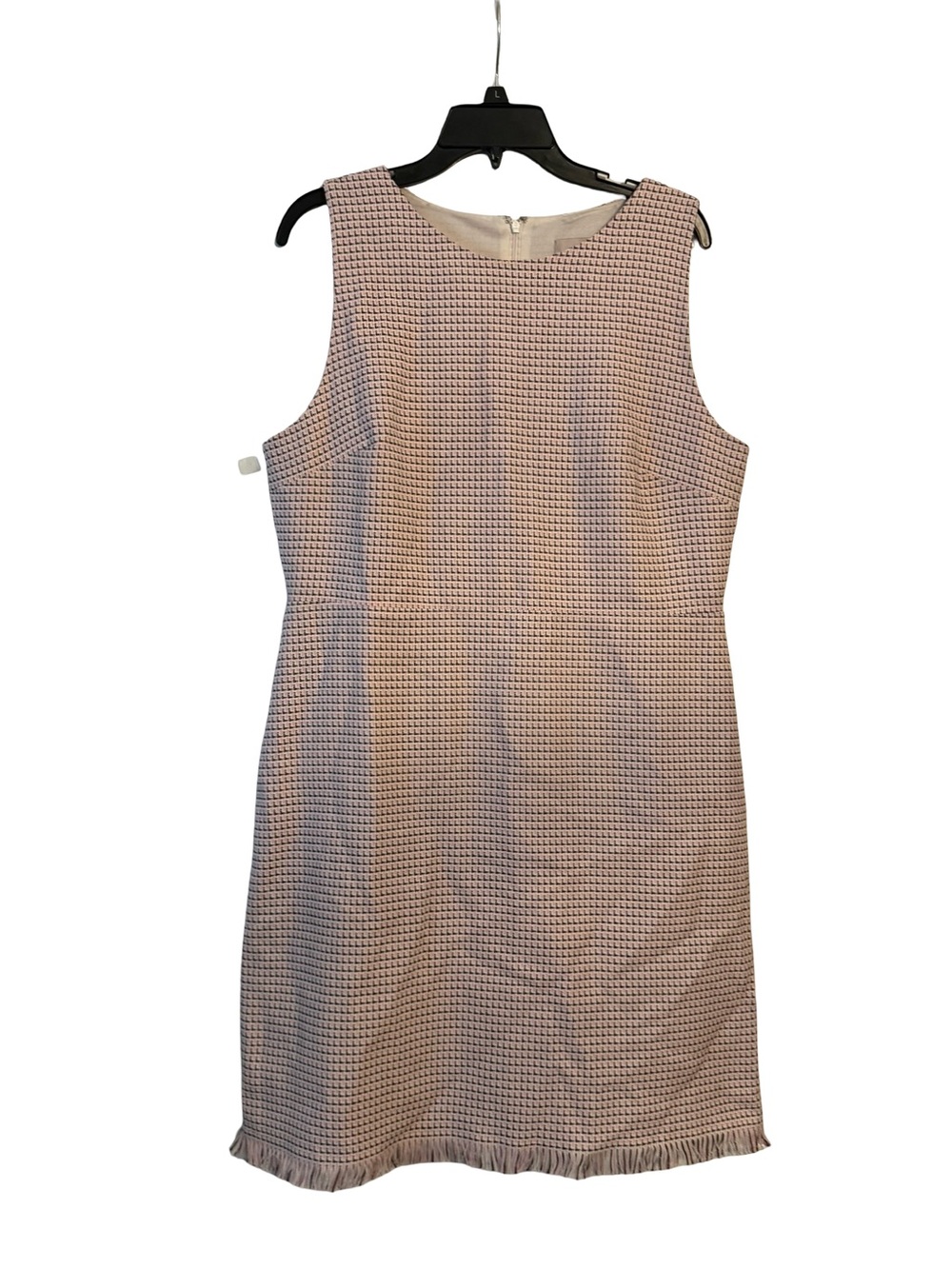 LOFT Pink and Black houndstooth Sleeveless Shift Dress with fringe Hem